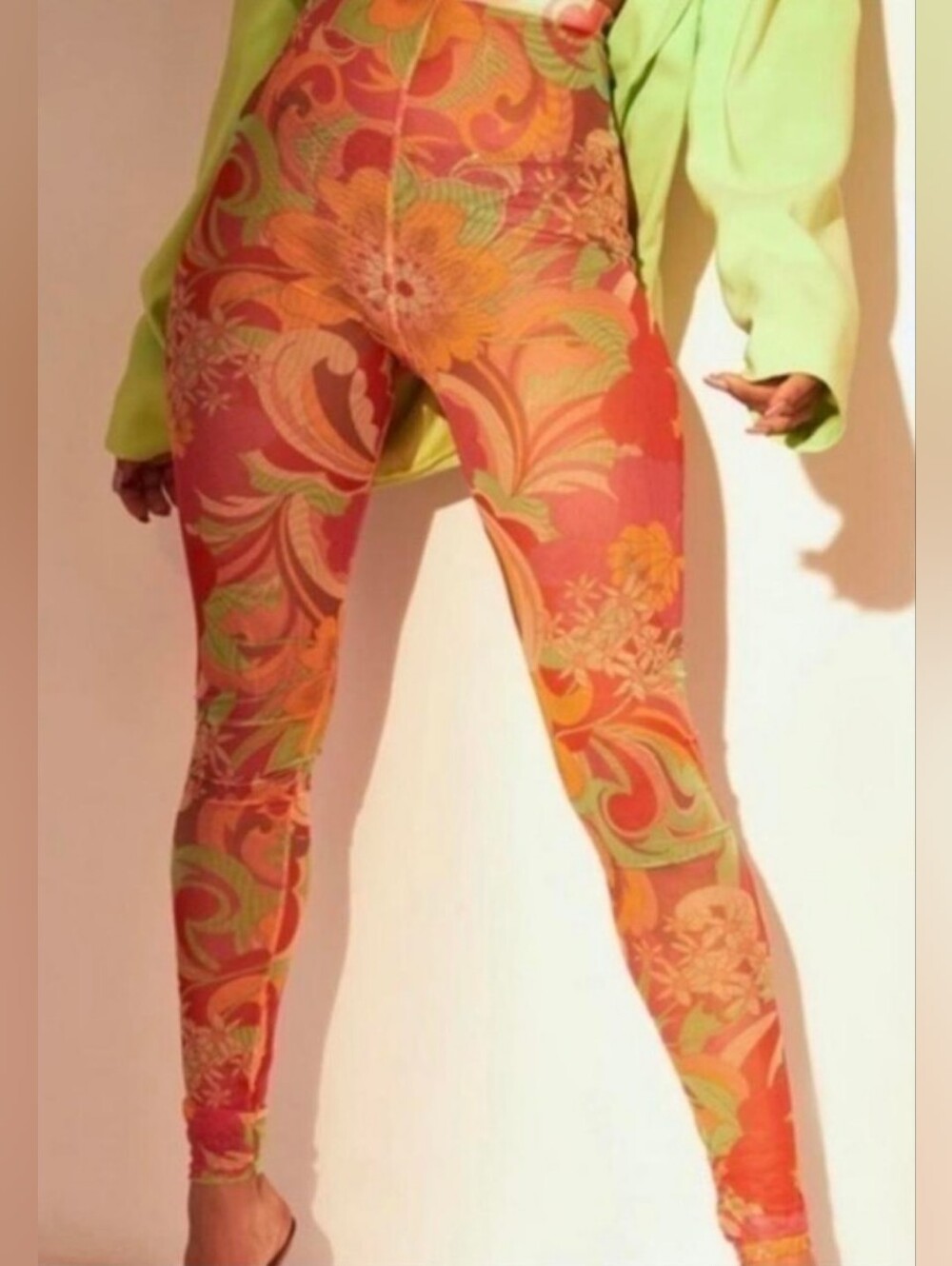 PrettyLittleThing NWT Orange Multi Floral Swirl High-Waist Leggings Size 0